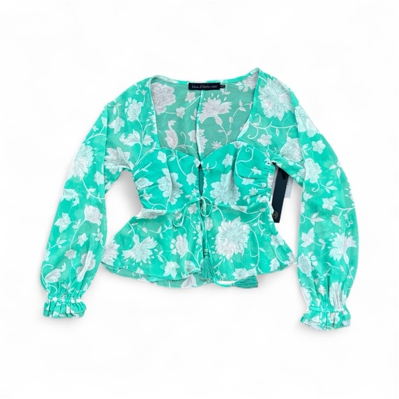 NWT House Of Harlow 1960 Green Long Sleeves Blouse Size XS - Picture 2 of 6